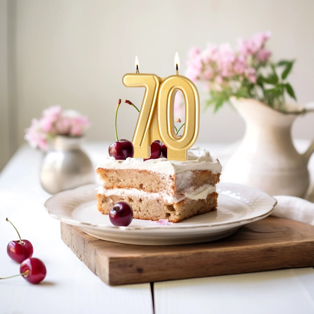 Lumânare aniversară aurie cifră 70, înălțime 8 cm