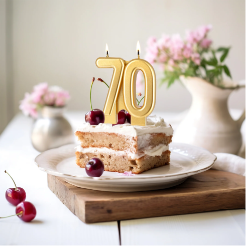 Arany születésnapi gyertya 70-es szám, 8 cm magas Arany születésnapi gyertya 70-es szám, 8 cm magas