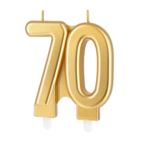 Arany születésnapi gyertya 70-es szám, 8 cm magas Arany születésnapi gyertya 70-es szám, 8 cm magas