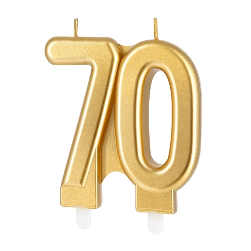 Arany születésnapi gyertya 70-es szám, 8 cm magas