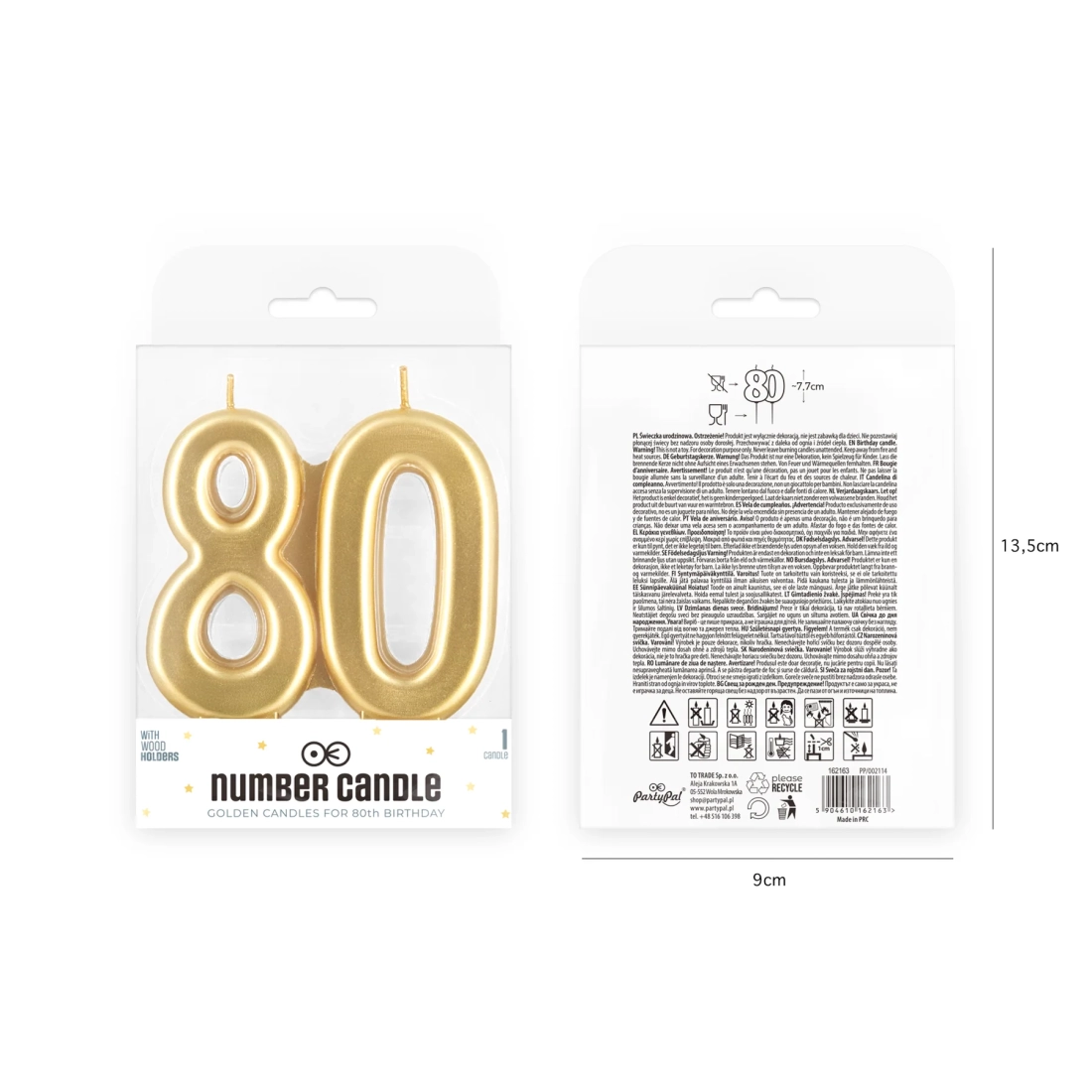 Lumânare aniversară aurie cifră 80 – înălțime 8 cm