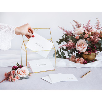 Zlata steklena škatla za poročne kuverte, hiška 13×21×21 cm