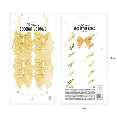 Zlate bleščeče božične pentlje – majhne, 5 cm, 12 kosov