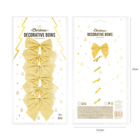 Zlate bleščeče božične pentlje – srednje, 8 cm, 6 kosov