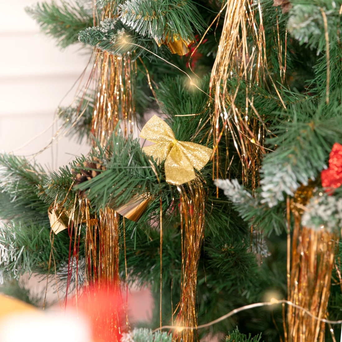 Fundă de Crăciun cu sclipici auriu – mare, 12 cm, set 3 buc.