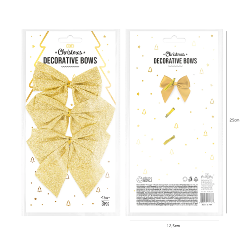 Zlate bleščeče božične pentlje – velike, 12 cm, 3 kosi