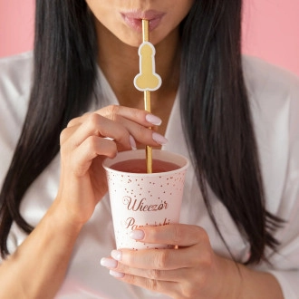 Zlaté brčka na rozlučku se svobodou ve tvaru penisu – 8 ks