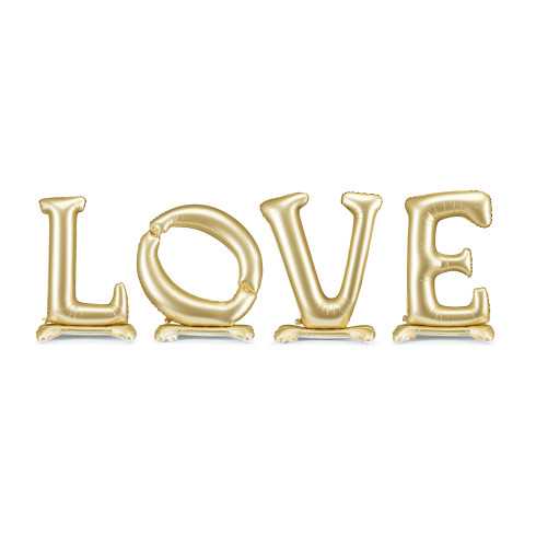 Arany fóliás álló LOVE feliratú lufi, 350x114 cm – elegáns esküvői dekoráció