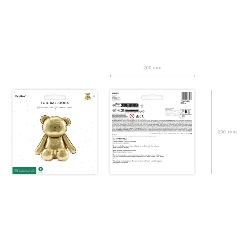 Balon folie auriu ursuleț 43x53 cm
