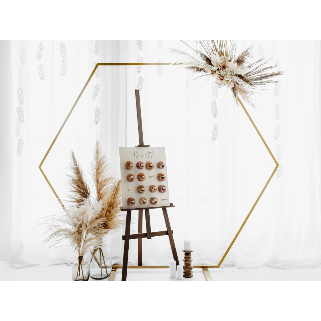 Suport hexagonal metalic auriu pentru decor cu baloane, 2 m – fundal modern pentru nuntă, petreceri și evenimente