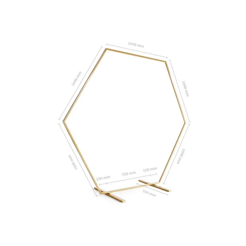 Suport hexagonal metalic auriu pentru decor cu baloane, 2 m – fundal modern pentru nuntă, petreceri și evenimente