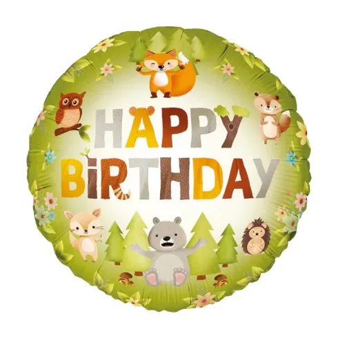 Balón Happy Birthday - Lesní zvířátka 45 cm