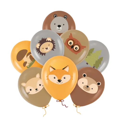 Baloane cu animale din pădure, 30 cm, set de 8 bucăți