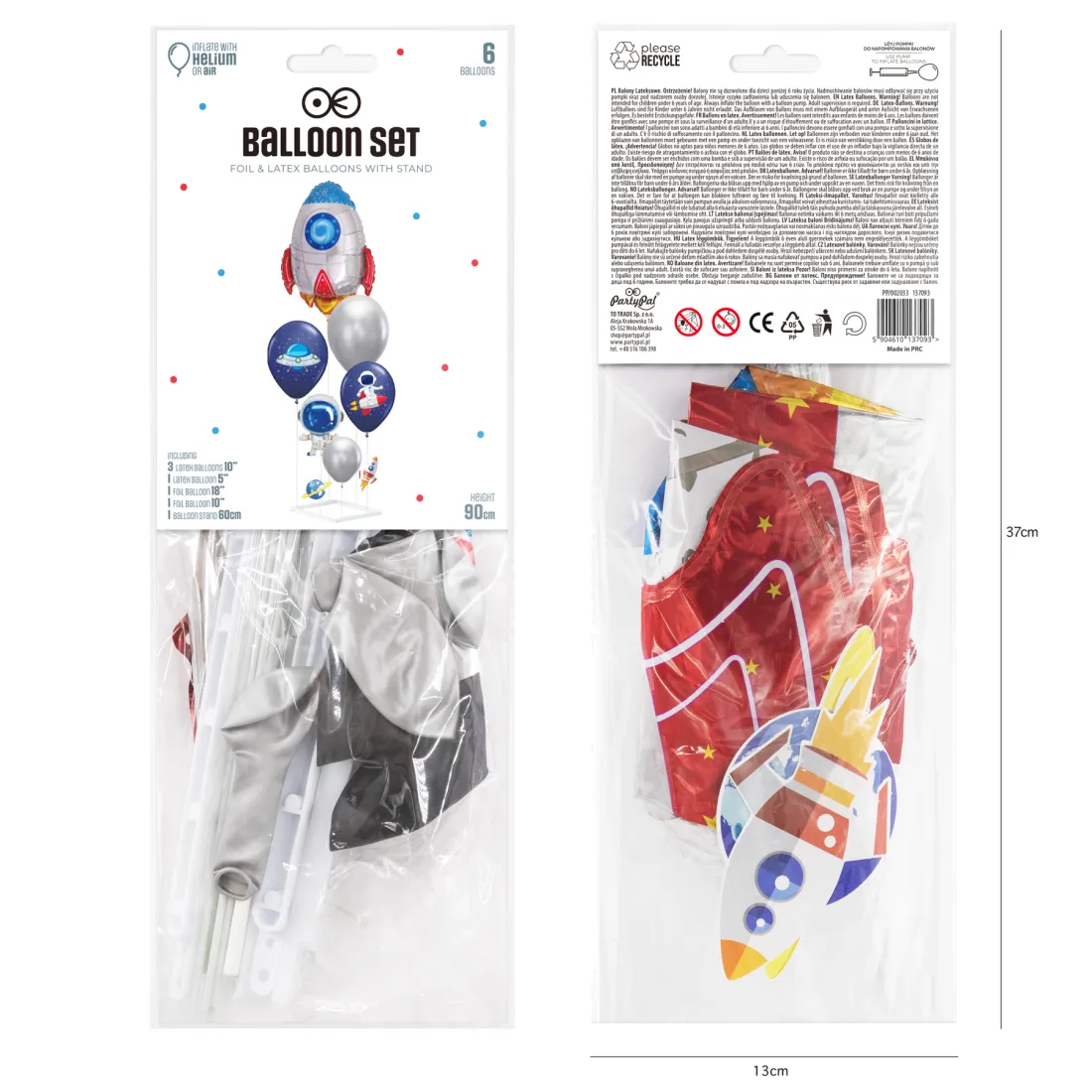Űr témájú lufik – 6 darabos DIY készlet állvánnyal