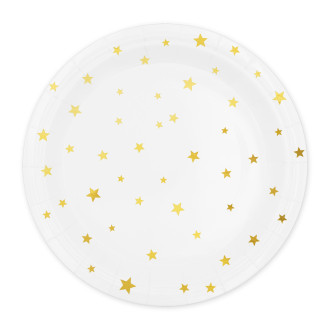 Bel papirnat krožnik z zlatimi zvezdami, 6 kosov