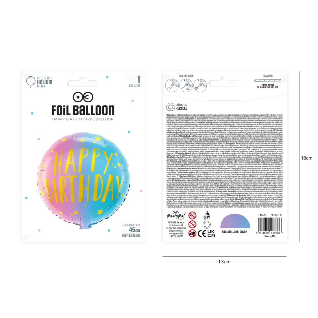 Fólia lufiballon születésnapra – pasztell, 45 cm