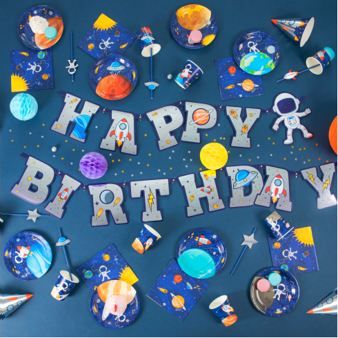 Happy Birthday Űr témájú girland 220×16 cm Happy Birthday Űr témájú girland 220×16 cm