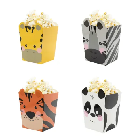 Papírové krabičky na popcorn Safari, 4 ks