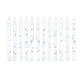 Rojstnodnevne sveče bele z bleščicami – neugasljive, 12 kosov
