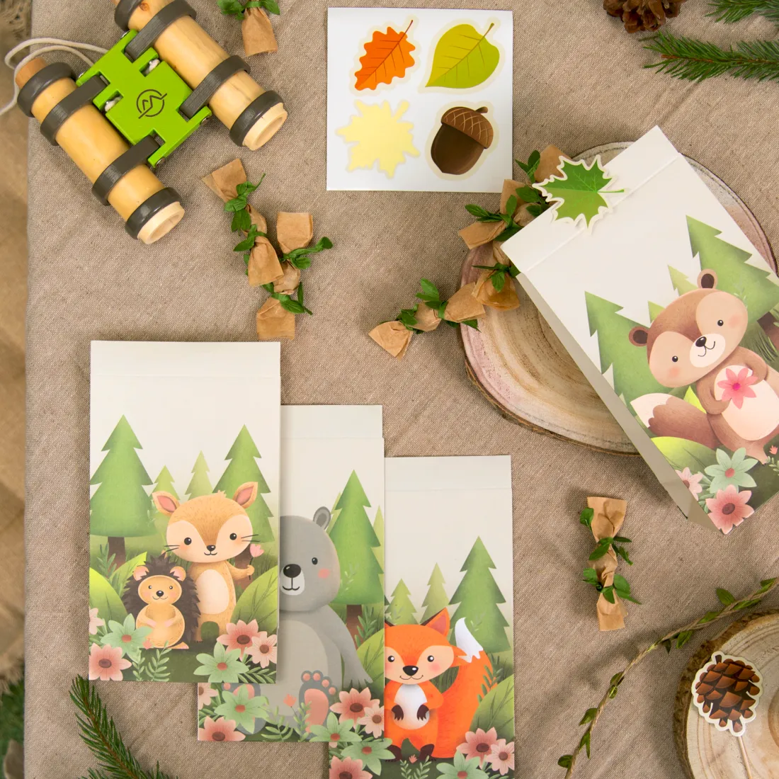 Punguțe pentru bomboane cu animale din pădure, set de 4 buc.