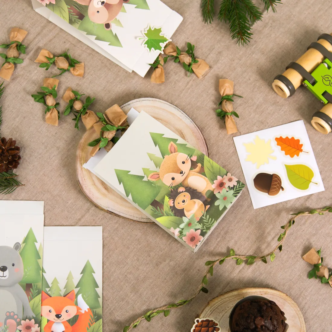 Punguțe pentru bomboane cu animale din pădure, set de 4 buc.