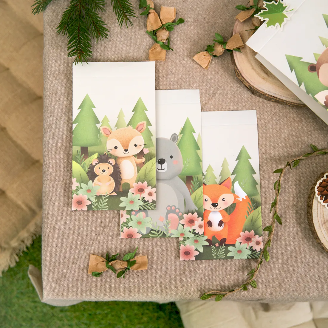 Punguțe pentru bomboane cu animale din pădure, set de 4 buc.