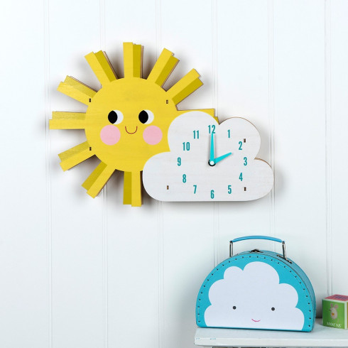 Detské drevené nástenné hodiny - Slniečko 40 cm