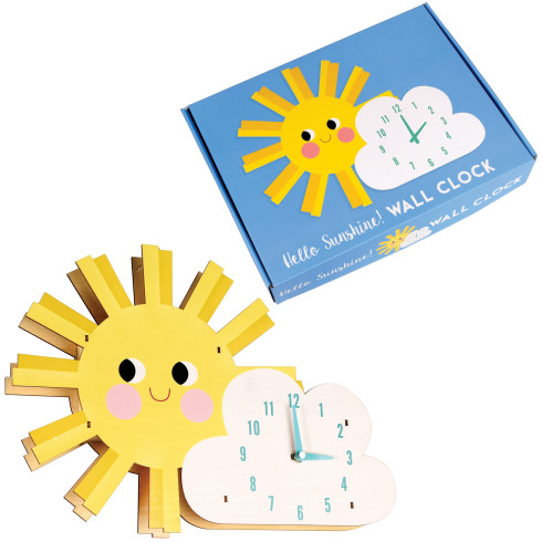 Detské drevené nástenné hodiny - Slniečko 40 cm