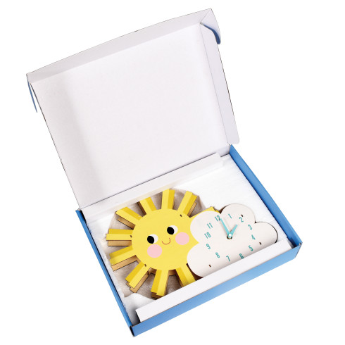 Detské drevené nástenné hodiny - Slniečko 40 cm