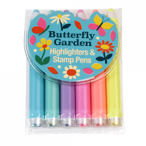 Sada zvýrazňovačov s pečiatkou Butterfly Garden - 6 ks