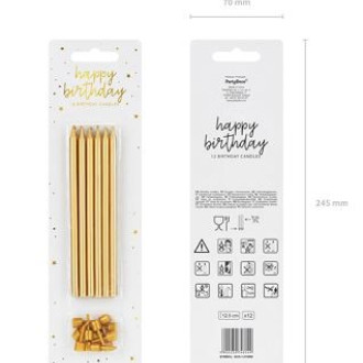 Tortne svečke v kovinsko zlati barvi – 12 kosov