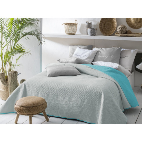 Obojstranný prehoz na posteľ Bueno - tyrkysový & svetlo sivý 220x240 cm