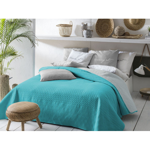Obojstranný prehoz na posteľ Bueno - tyrkysový & svetlo sivý 220x240 cm