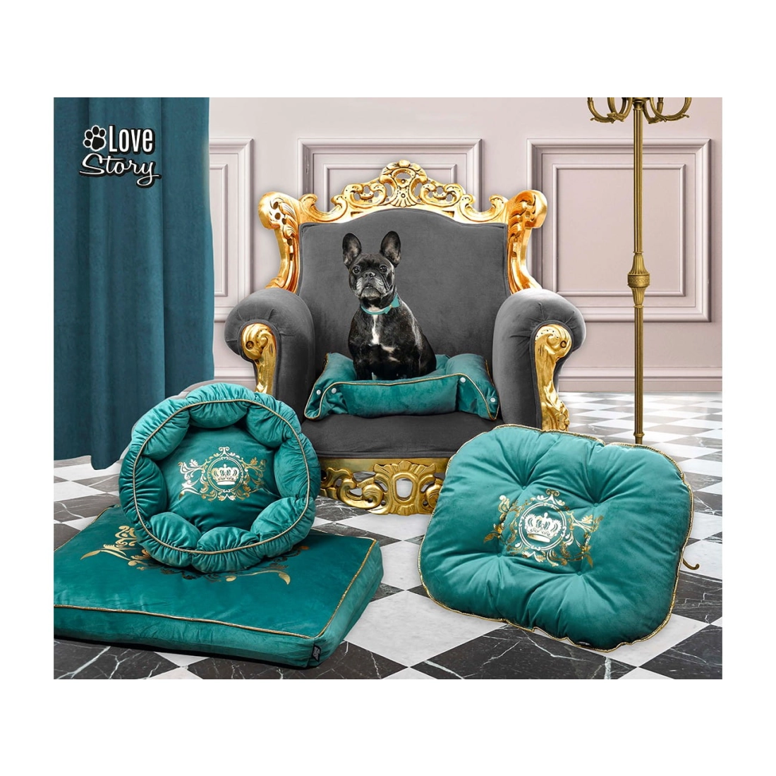 Pelíšek pro psa LOVE STORY LUXURIOUS - zelený 48 cm