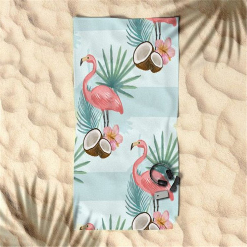 Plážová osuška Plameniak s kokosmi 150x70 cm