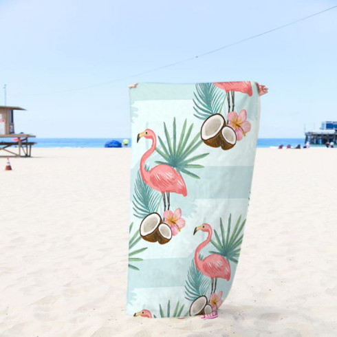 Plážová osuška Plameniak s kokosmi 150x70 cm