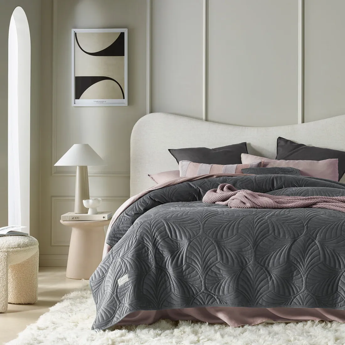 Velurový přehoz Feel - tmavě šedý 240x260 cm