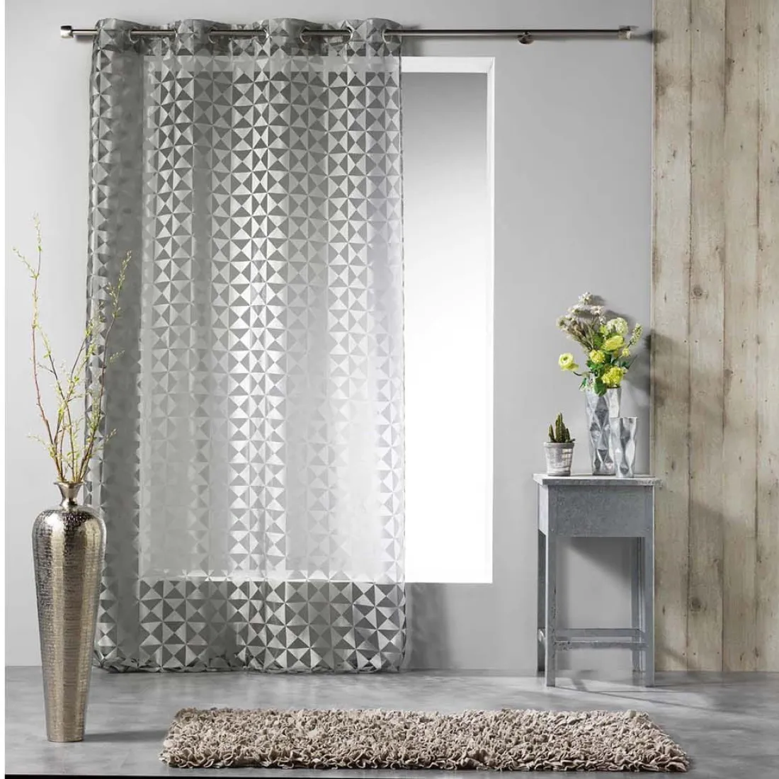 Záclona 3D - geometrický vzor, šedá 140 x 240 cm