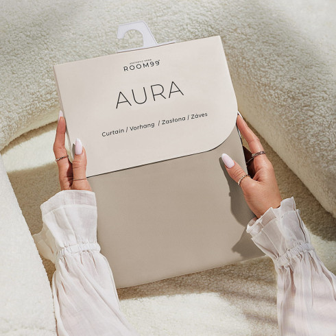 Záves Aura Beige - 140x250 cm - uchytenie strieborné dekoračné kolieska