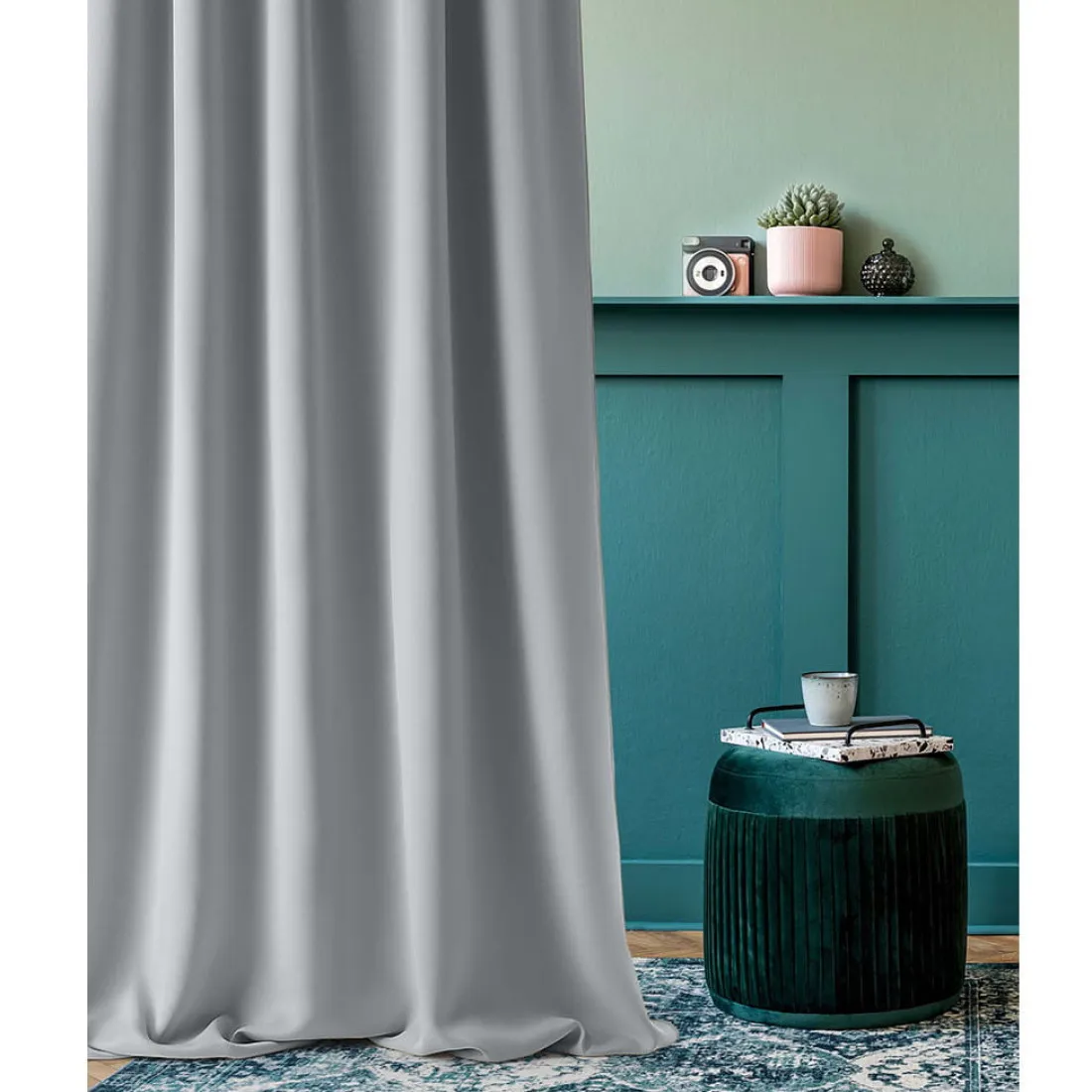 Závěs Aura Light Grey - 140x250 cm - uchycení dekorační kolečka