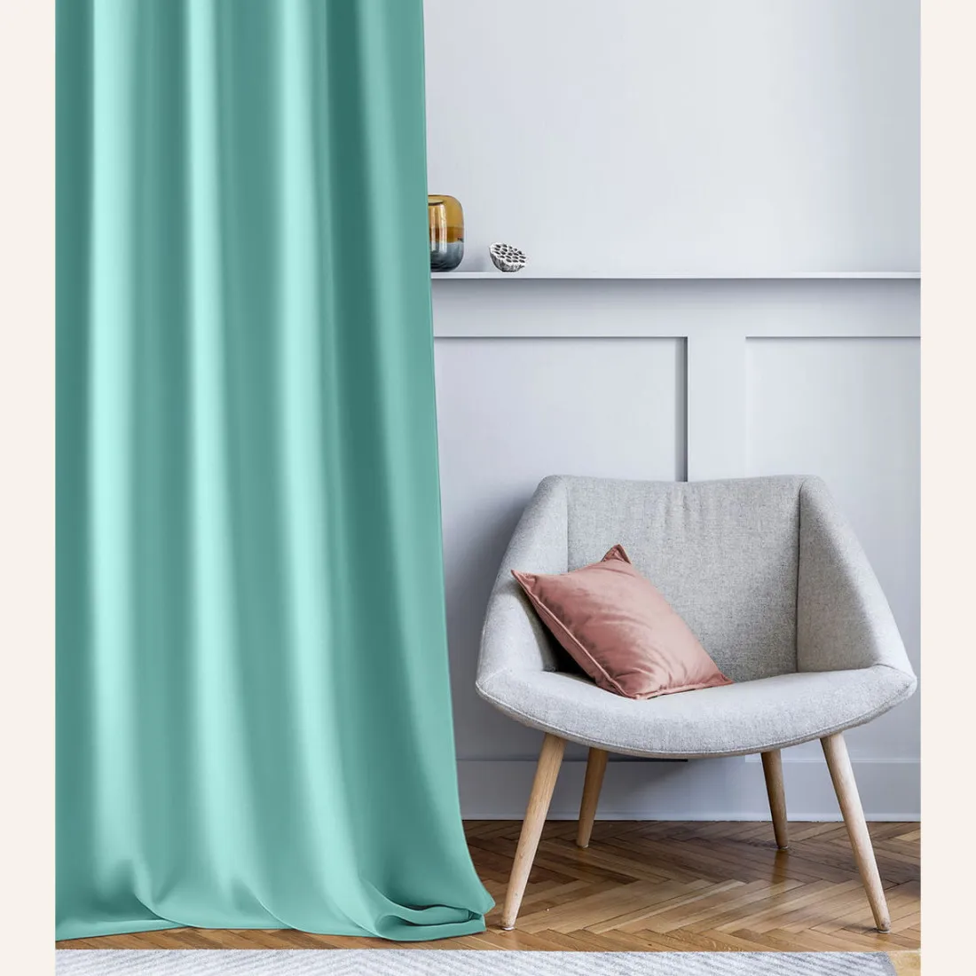 Závěs Aura Mint - 140x250 cm - uchycení dekorační kolečka