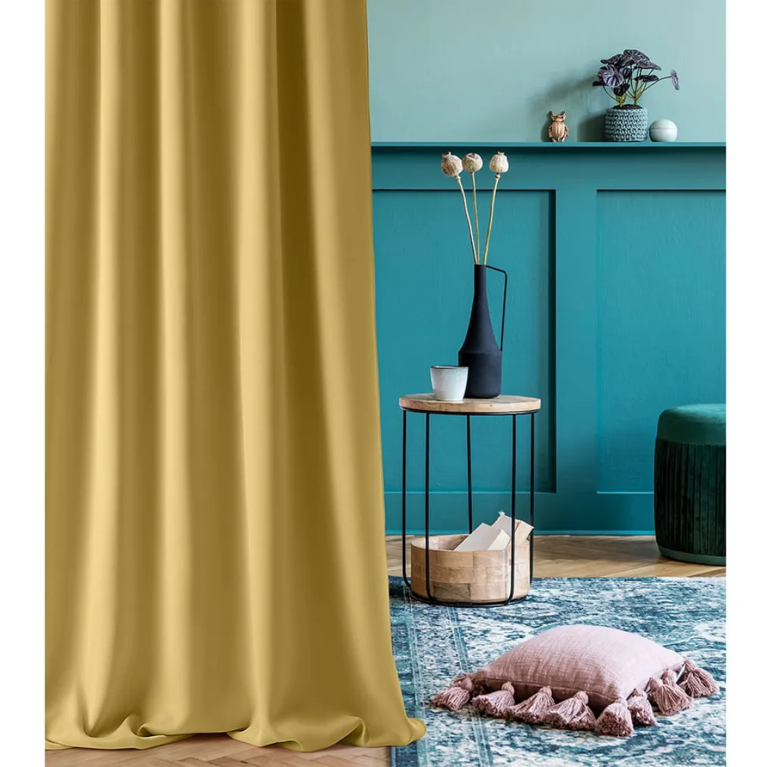 Záves Aura Mustard - 140x250 cm - uchytenie dekoračné kolieska