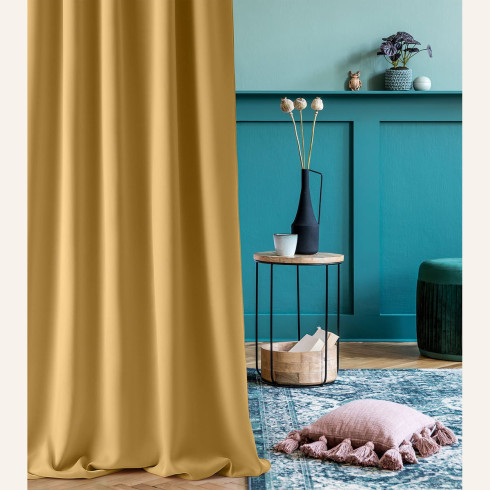 Záclona Aura Mustard - 140x280 cm - nástavec s ozdobnými kolečky Záclona Aura Mustard - 140x280 cm - nástavec s ozdobnými kolečky
