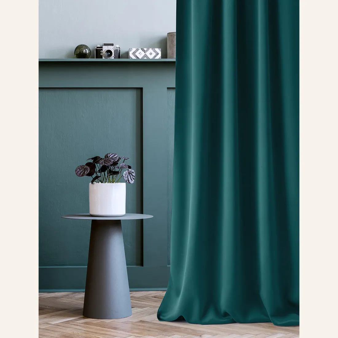 Záclona Aura Petrol - 140x250 cm - nástavec s ozdobnými kolečky