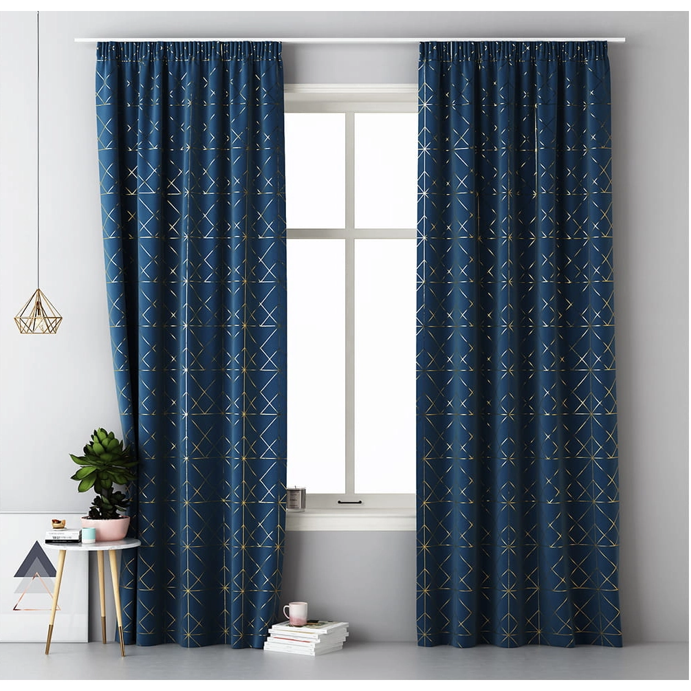 Závěs GLAMMY - tmavě modrý 140x250 cm - uchycení dekorační kolečka