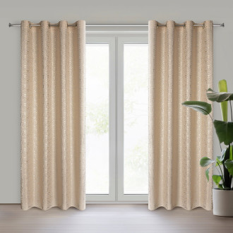 Záves s geometrickou potlačou 140x250 cm - béžový - uchytenie dekoračné kolieska