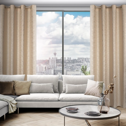 Záves s geometrickou potlačou 140x250 cm - béžový - uchytenie dekoračné kolieska