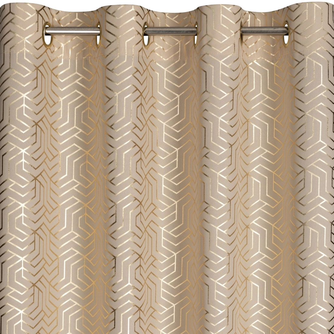 Geometriai mintás függöny 140 x 250 cm - bézs - rögzítés: dekoratív karikák