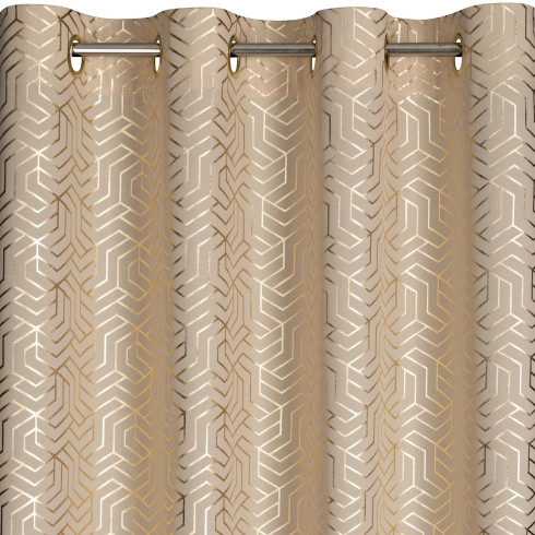 Záves s geometrickou potlačou 140x250 cm - béžový - uchytenie dekoračné kolieska