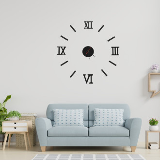 Dizajnové 3D nalepovacie hodiny 130 cm - rímske číslice, čierne